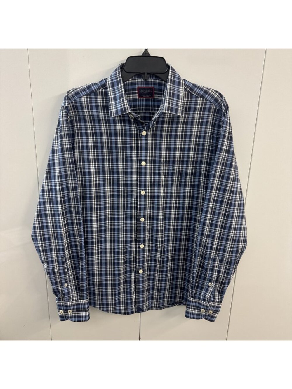 UnTuckit‎ Performance Button Shirt Mens Blue Plaid Check Long Sleeve Cotton M
